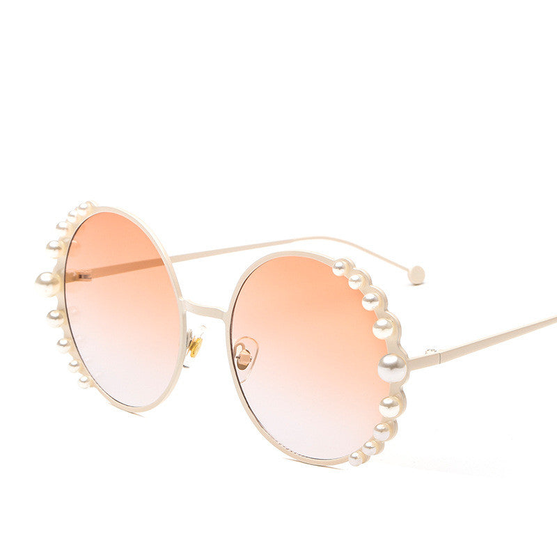 Round frame pearl sunglasses ladies
