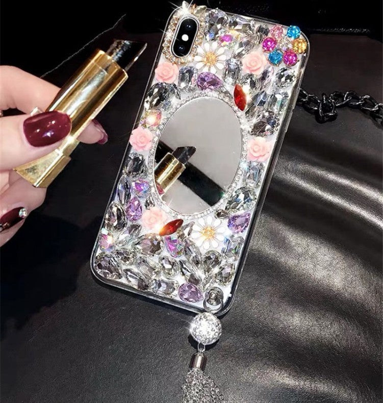 Acrylic-Mirror Rhinestone Tassel Phone Case