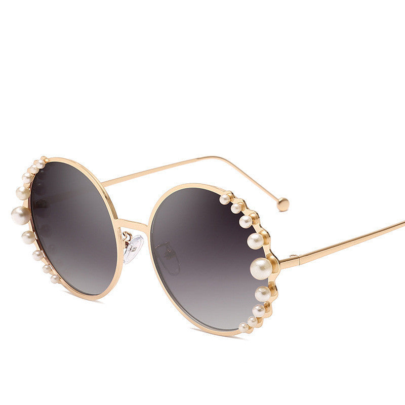 Round frame pearl sunglasses ladies