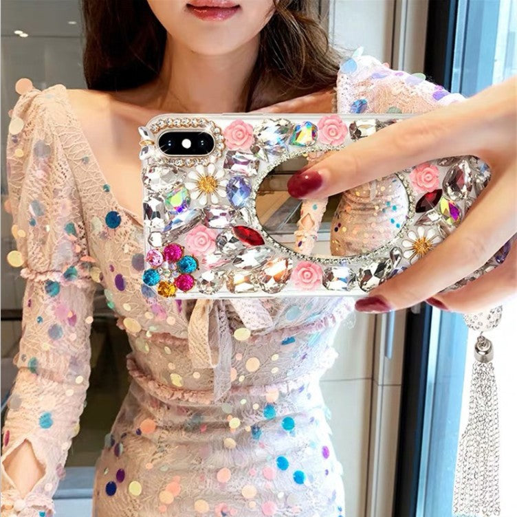 Acrylic-Mirror Rhinestone Tassel Phone Case