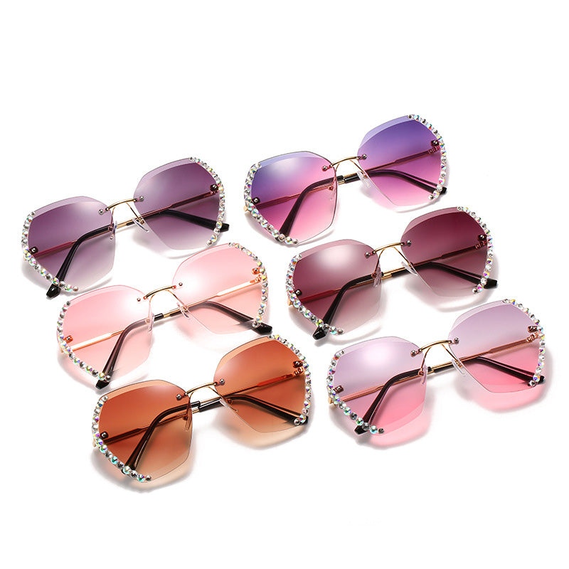 Rimless Sunglasses With Diamond-Studded