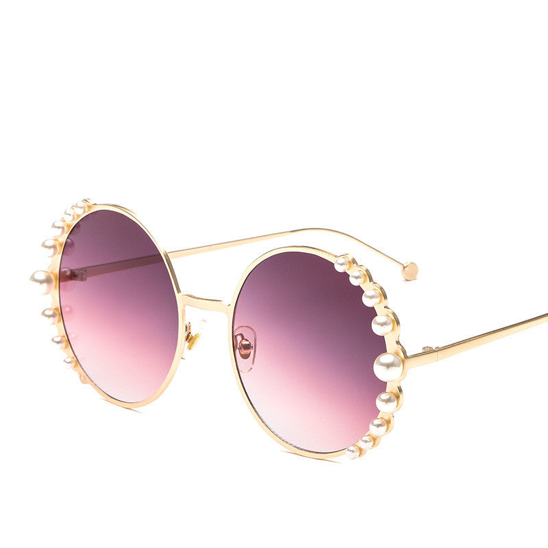 Round frame pearl sunglasses ladies