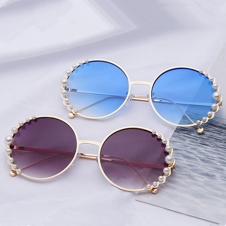 Round frame pearl sunglasses ladies
