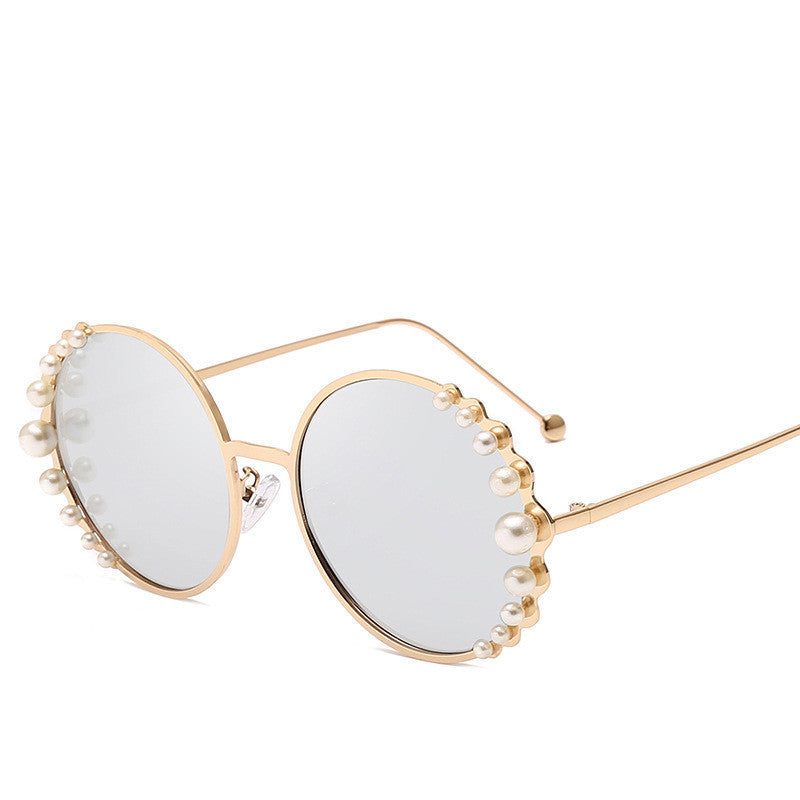 Round frame pearl sunglasses ladies