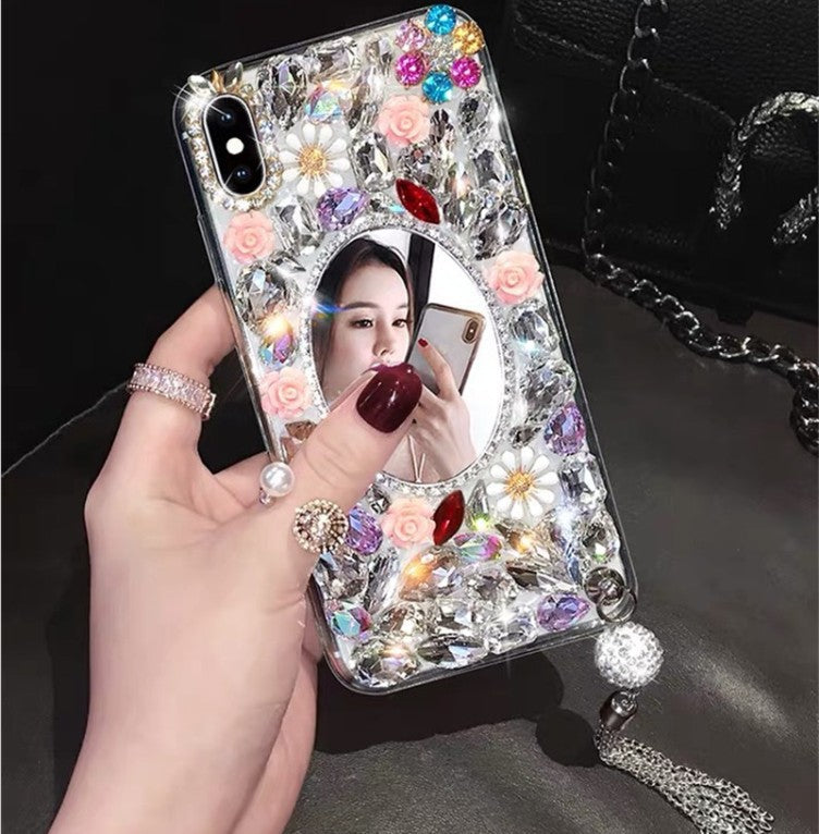 Acrylic-Mirror Rhinestone Tassel Phone Case