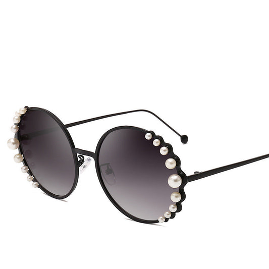 Round frame pearl sunglasses ladies