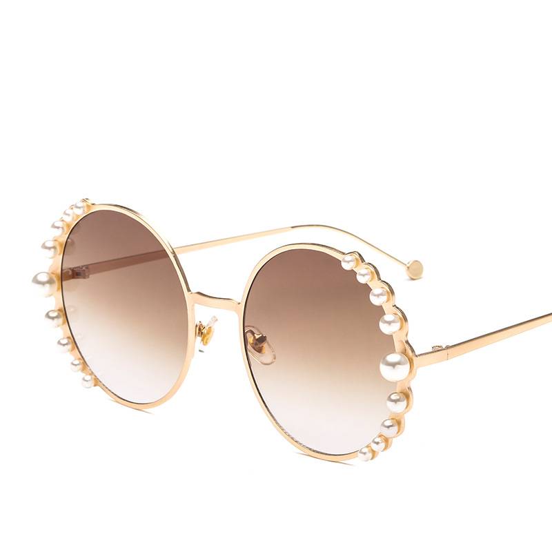 Round frame pearl sunglasses ladies