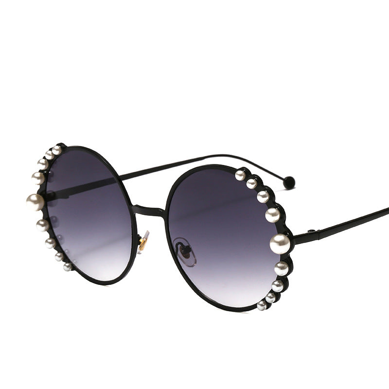 Round frame pearl sunglasses ladies